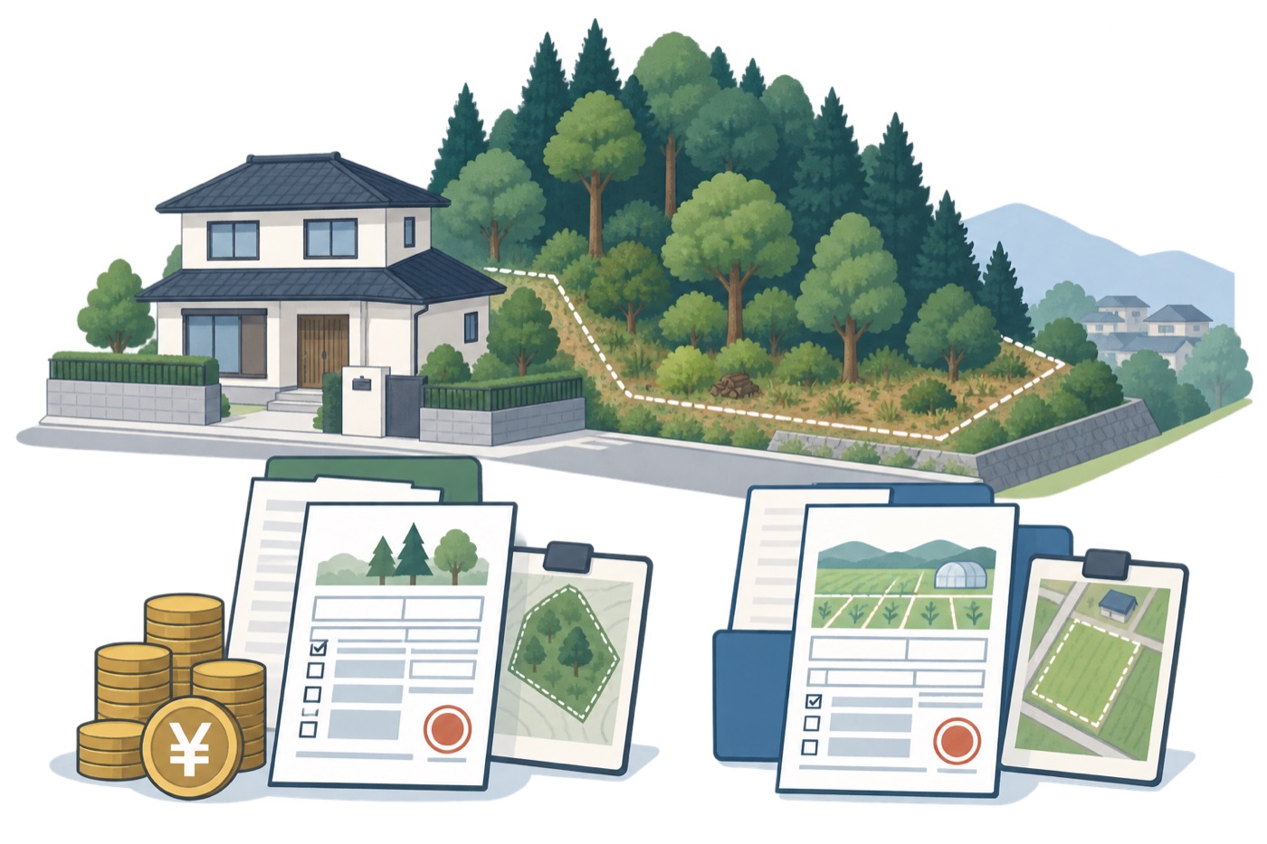 山林を放置している場合｜農地と違う届出と負担金のイラスト - 空き家のミカタ